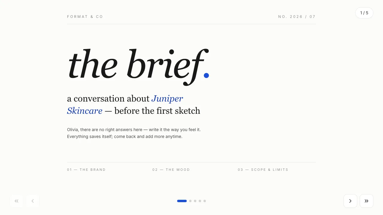 Design studio brief — live example preview