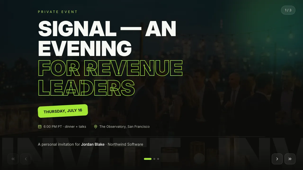 Event invitation — live example preview