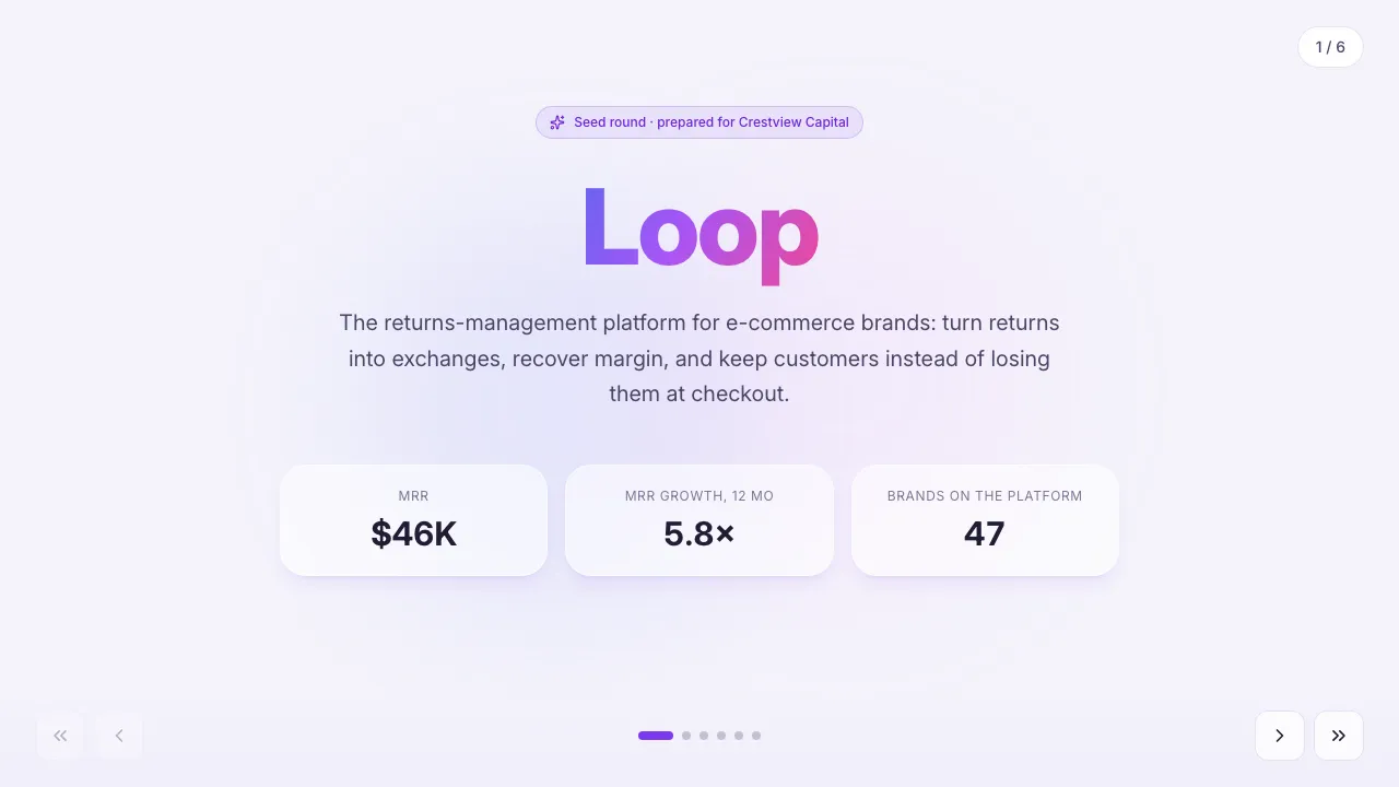 Investor pitch deck — live example preview
