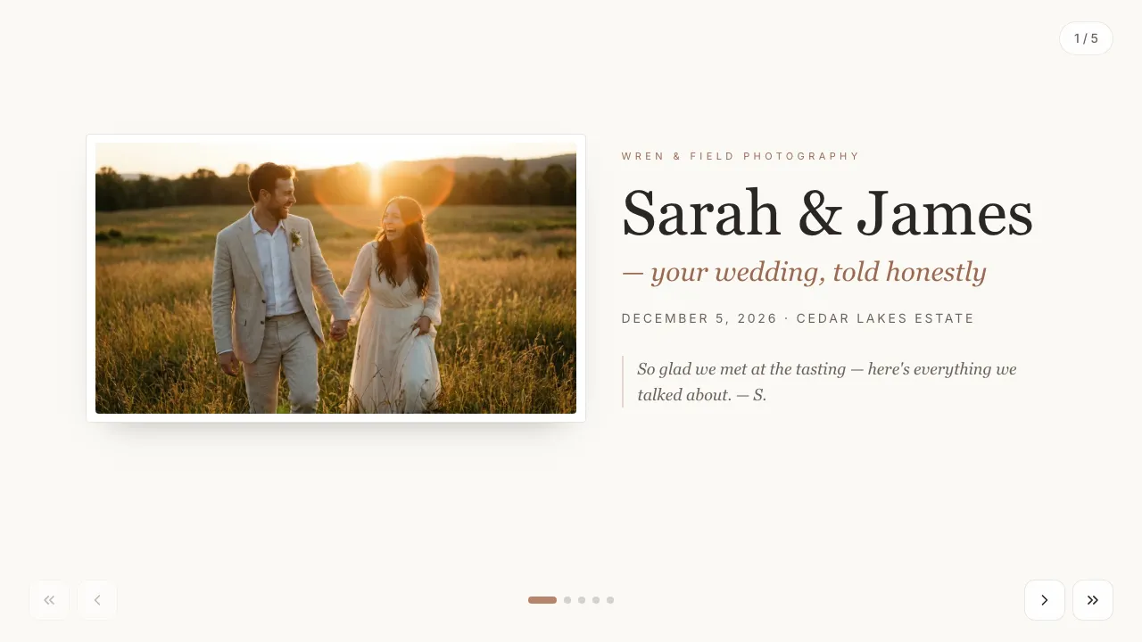 Wedding photography packages — live example preview