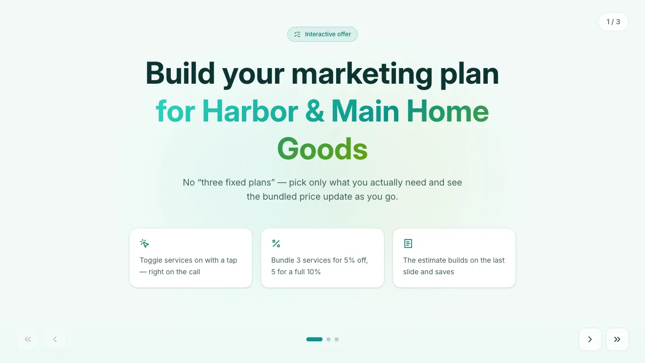 Service menu configurator — live example preview