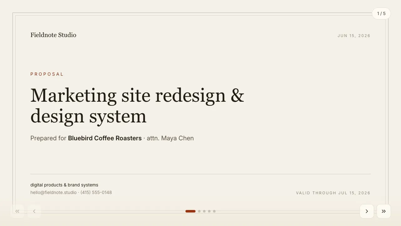 Studio proposal — paper — live example preview